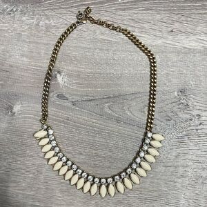 J. Crew Ivory Teardrop Fringe Statement necklace with clear rhinestone